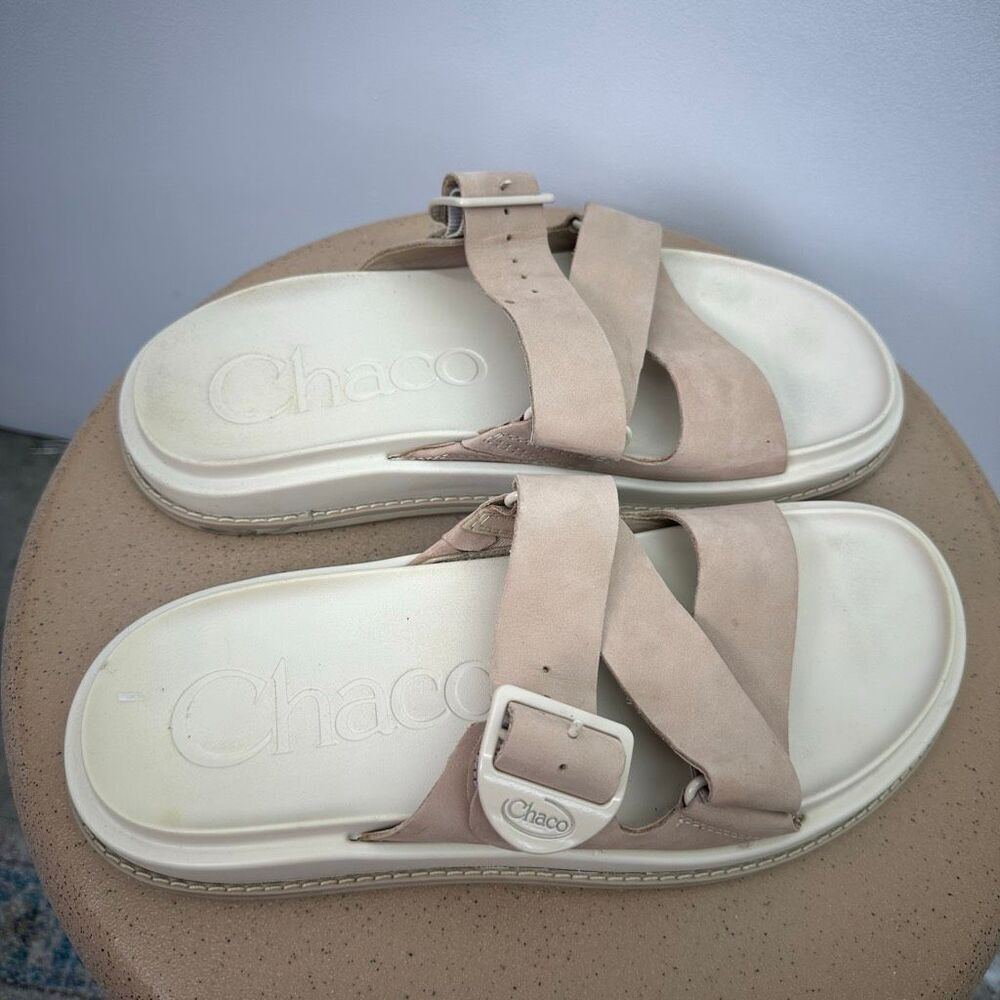 Chaco Women’s The Townes Slide Angora Cream Tan Nubuck Leather Slide Sandal - Picture 3 of 13
